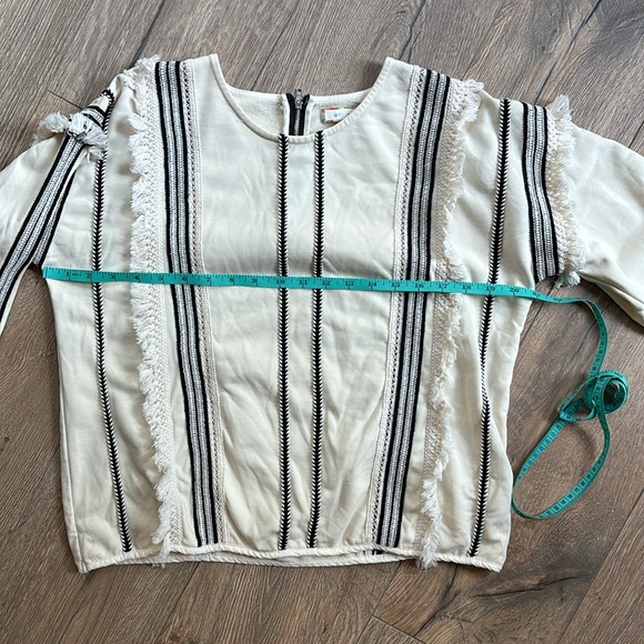 Anthropologie Eri & Ali Top Fringe Trim Black Cream Blouse Women Size Medium - Picture 11 of 12